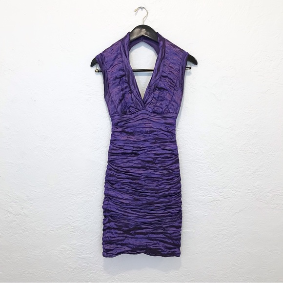 Nicole Miller Dresses & Skirts - Vintage Nicole Miller Ruched Bodycon Mini Dress Purple Taffeta 2